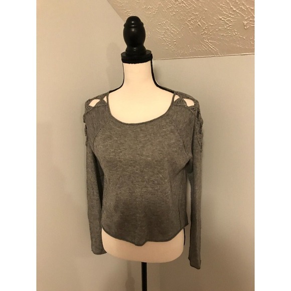 Rebecca Taylor Gray Pullover Sweater with Cut-Out Shoulders - Size Medium - Picture 1 of 9